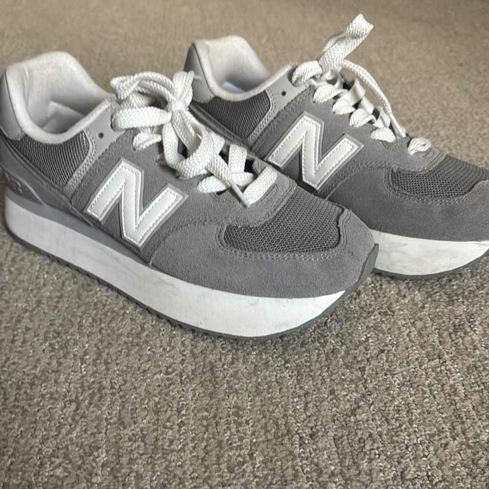 New Balance Gray and White 574 Shoes